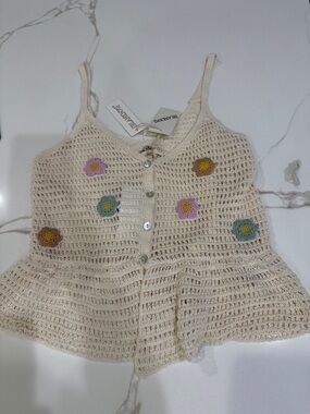 Blank NYC Cream Crochet Tank Top with Multicolor Floral Accents